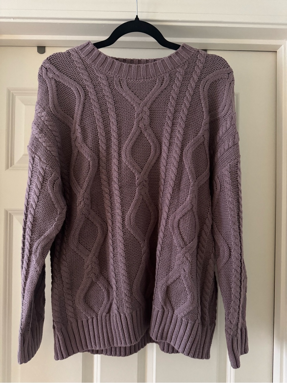 Lavender Cable-Knit Crewneck Sweater